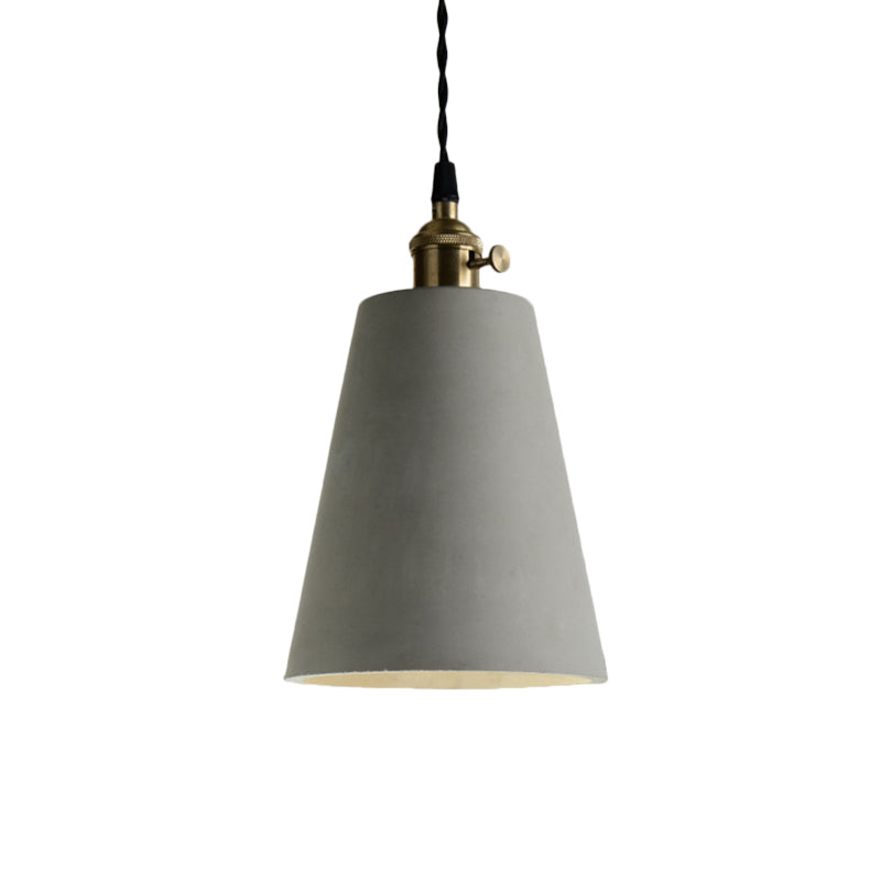 Industrial Gray Cement And Metal Pendant Lighting Fixture - 1 Light Cone/Round Design Ideal For