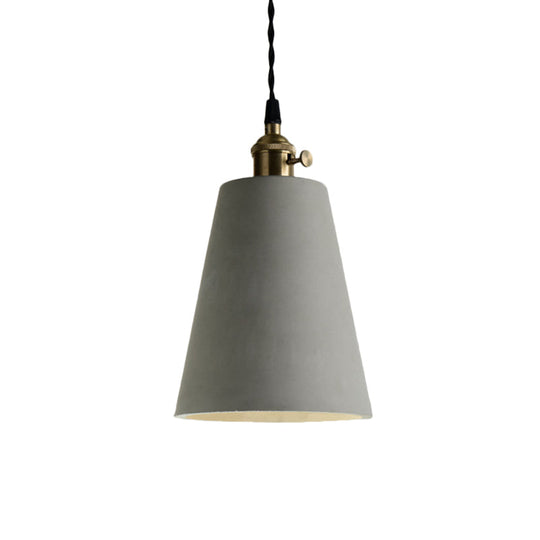 Industrial Gray Cement And Metal Pendant Lighting Fixture - 1 Light Cone/Round Design Ideal For