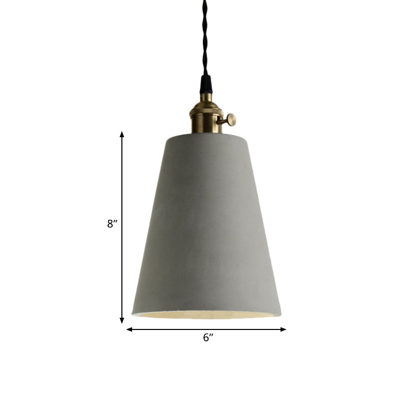 Industrial Gray Cement And Metal Pendant Lighting Fixture - 1 Light Cone/Round Design Ideal For