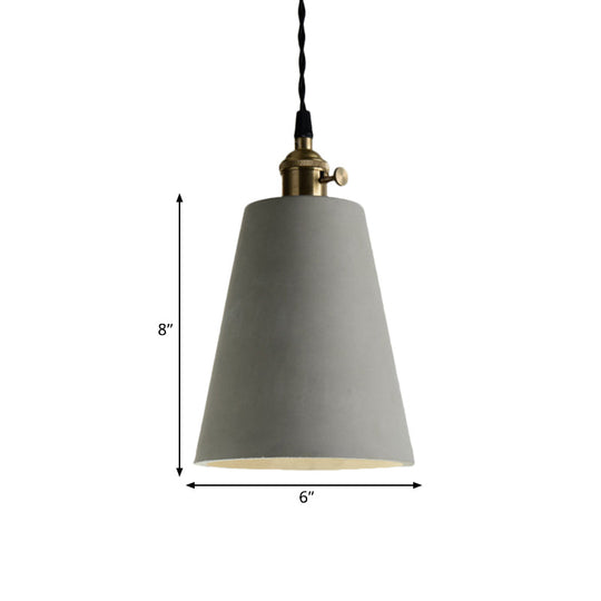 Industrial Gray Cement And Metal Pendant Lighting Fixture - 1 Light Cone/Round Design Ideal For