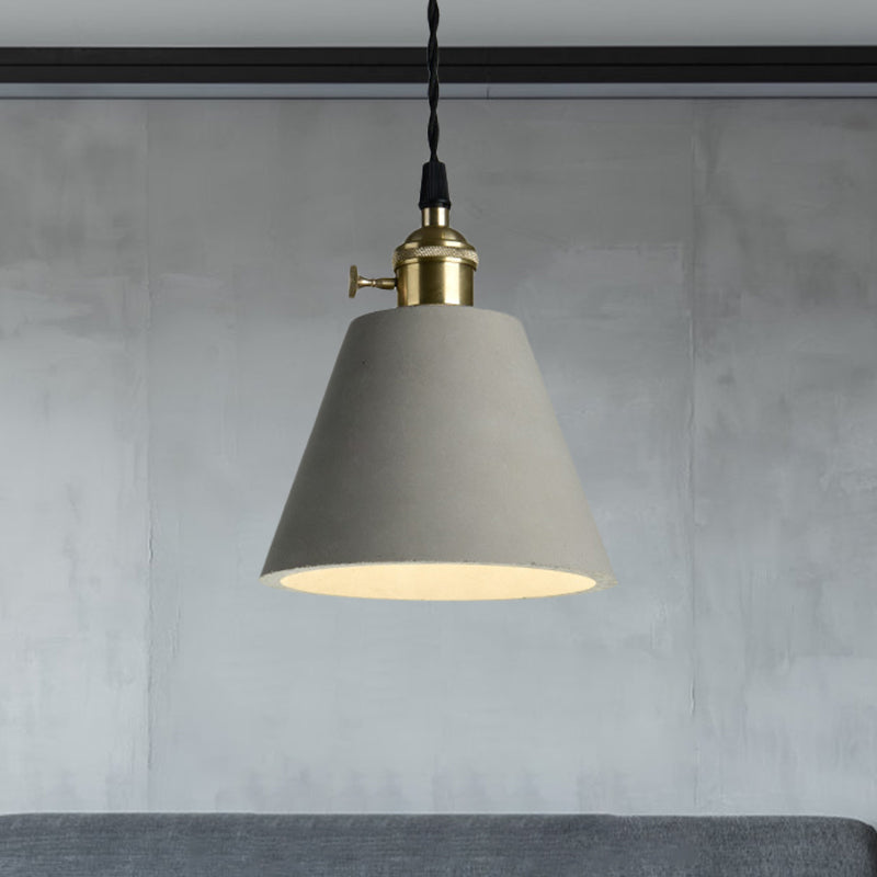Industrial Gray Cement And Metal Pendant Lighting Fixture - 1 Light Cone/Round Design Ideal For