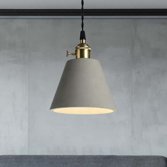 Industrial Gray Cement And Metal Pendant Lighting Fixture - 1 Light Cone/Round Design Ideal For