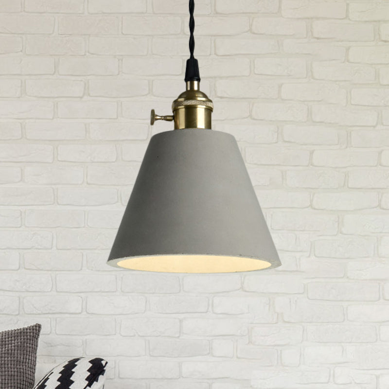 Industrial Gray Cement And Metal Pendant Lighting Fixture - 1 Light Cone/Round Design Ideal For