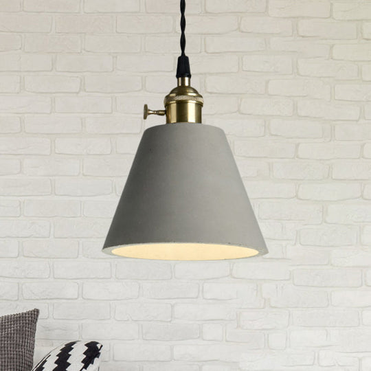Industrial Gray Cement And Metal Pendant Lighting Fixture - 1 Light Cone/Round Design Ideal For
