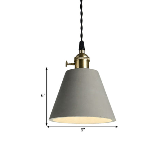 Industrial Gray Cement And Metal Pendant Light Fixture - Cone/Round Design Ideal For Table Overhead