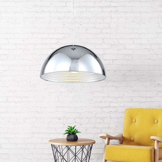 Retro Industrial Hanging Pendant Light With Dome Shade - Chrome Finish