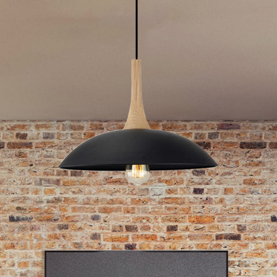 Wood And Metal Modernist Ceiling Pendant Light - Black/White 12.5’/16’ W 1 Head For Table