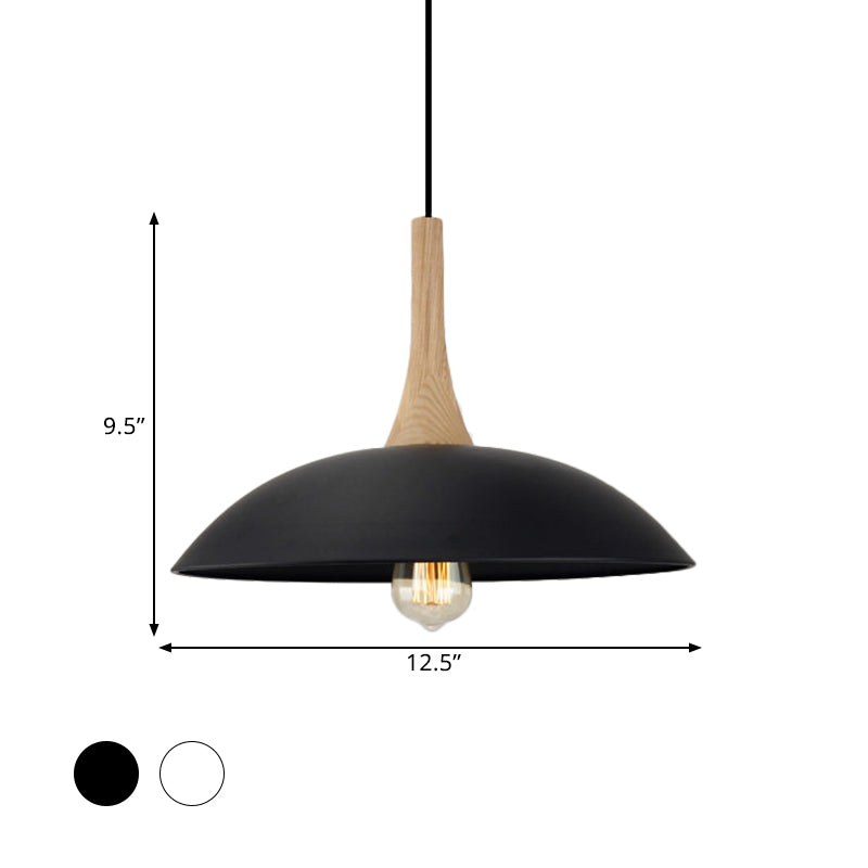 Wood And Metal Modernist Ceiling Pendant Light - Black/White 12.5’/16’ W 1 Head For Table