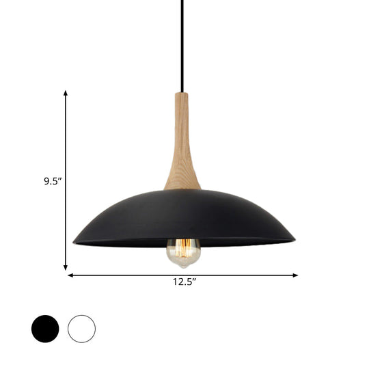 Wood And Metal Modernist Ceiling Pendant Light - Black/White 12.5’/16’ W 1 Head For Table