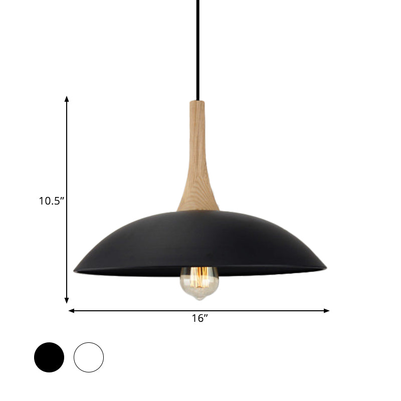 Wood And Metal Modernist Ceiling Pendant Light - Black/White 12.5’/16’ W 1 Head For Table
