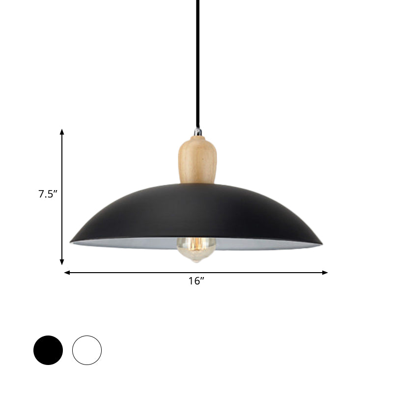 Modern Bowl Ceiling Pendant Light In Black/White 12.5’/16’ Diameter