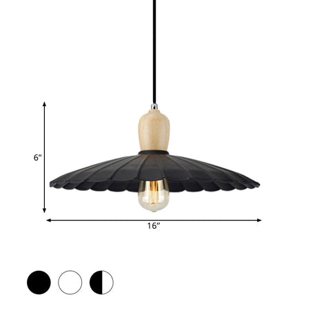 Stylish Vintage Hanging Lamp With Scalloped Edge Black/White Outer And White Inner Metal Pendant