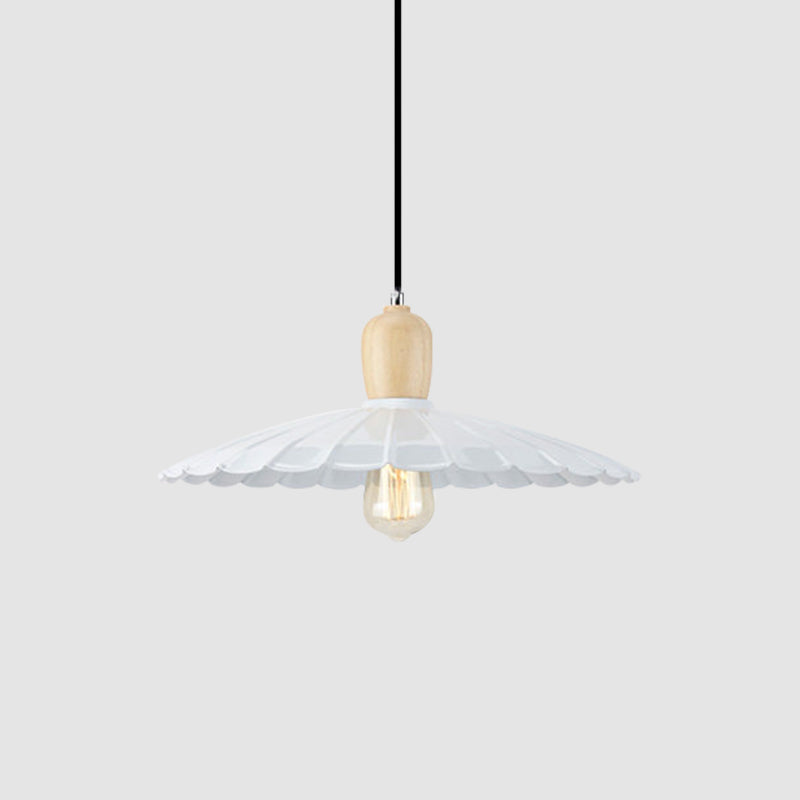 Vintage Scalloped Edge Hanging Lamp - Black/White 1 Light Metal Pendant Dining Table