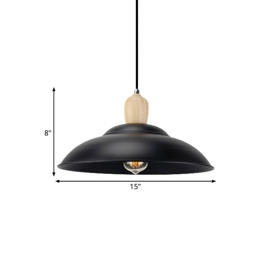 Double Bubble Black Bedroom Pendant Lamp - Loft Style Metal & Wood 1 Light Hanging