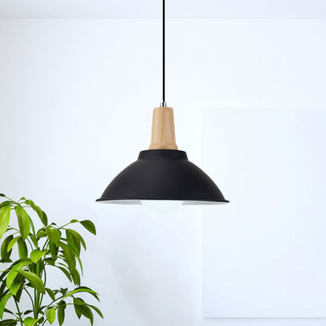 Modern Metal And Wood Hanging Lamp For Living Rooms - Black Pendant Ceiling Light