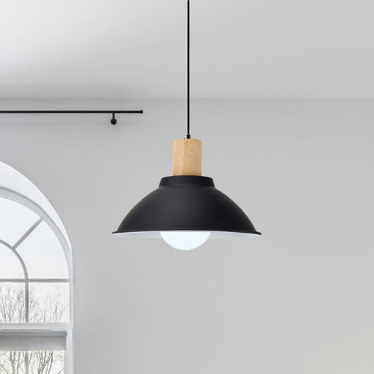 Contemporary Metal And Wood Hanging Pendant Ceiling Light In Black
