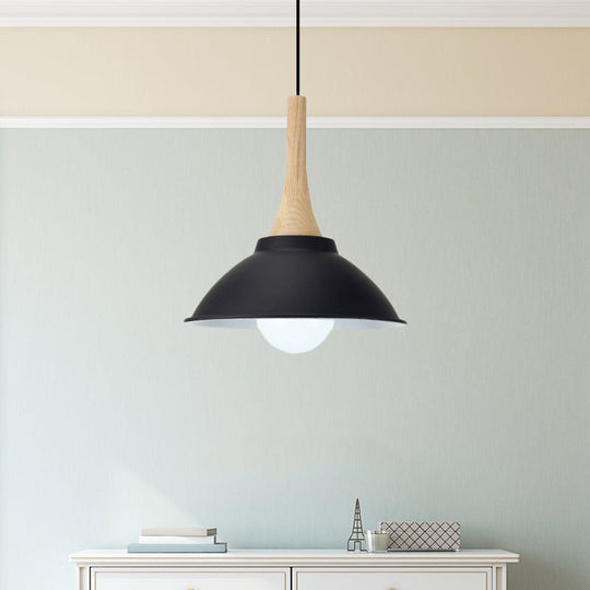 Contemporary Metal And Wood Hanging Pendant Ceiling Light In Black