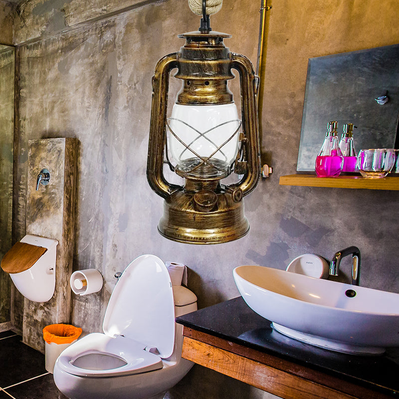 Industrial Clear Glass Pendant Ceiling Light For Coffee Shop - Black/Bronze/Antique Brass Finish