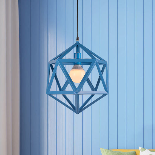 Industrial Geometric Metal Pendant Light - Blue/White/Yellow Blue