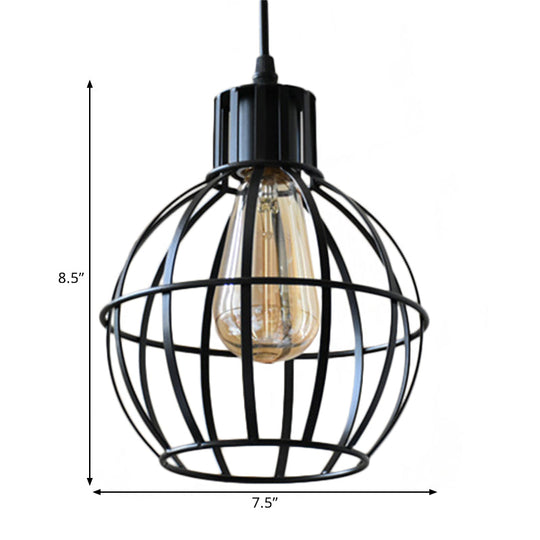Globe Metal Hanging Pendant Lamp For Dining Room - Industrial Style Single Light Black Finish