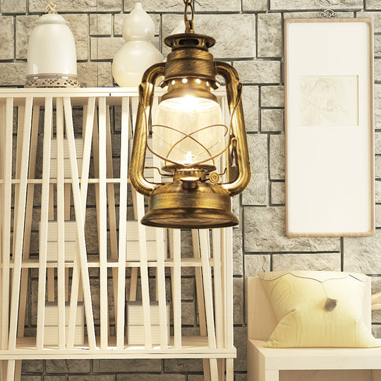 Industrial Clear Glass Pendant Ceiling Light For Coffee Shop - Black/Bronze/Antique Brass Finish