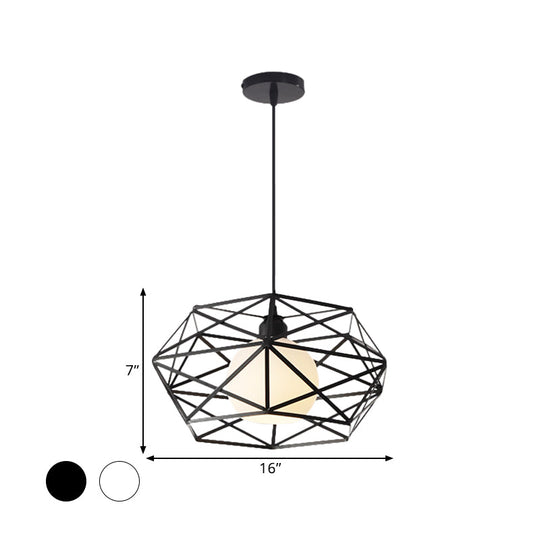 Geometric Metal Cage Pendant Light For Industrial Dining Rooms - Black/White