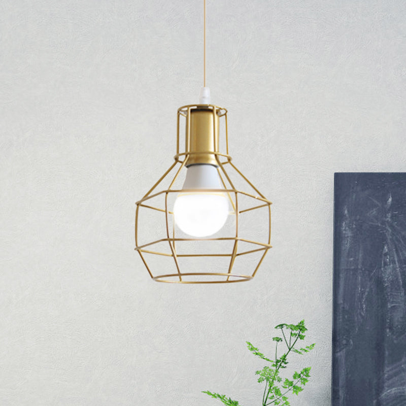 Gold Wire Cage Pendant Light - Retro Industrial Iron Hanging Lamp With Shade For Coffee Shop / A