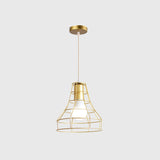 Gold Wire Cage Pendant Light - Retro Industrial Iron Hanging Lamp For Coffee Shop