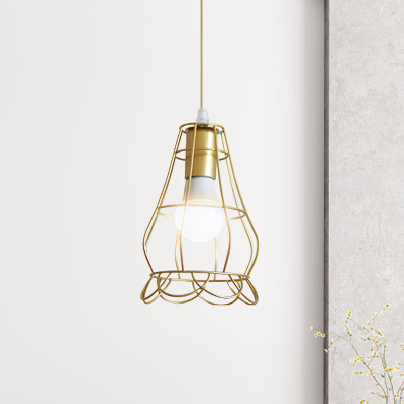 Gold Wire Cage Pendant Light - Retro Industrial Iron Hanging Lamp For Coffee Shop / C