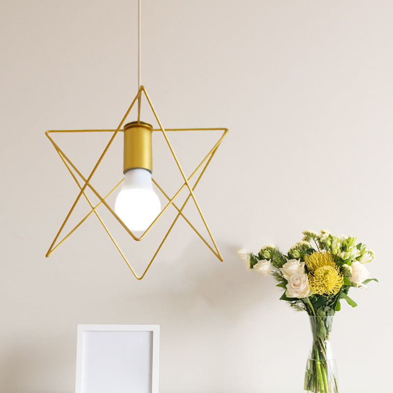 Gold Metal Pendant Light With Unique Globe/Hexagon Cage Shade For Dining Room / Star