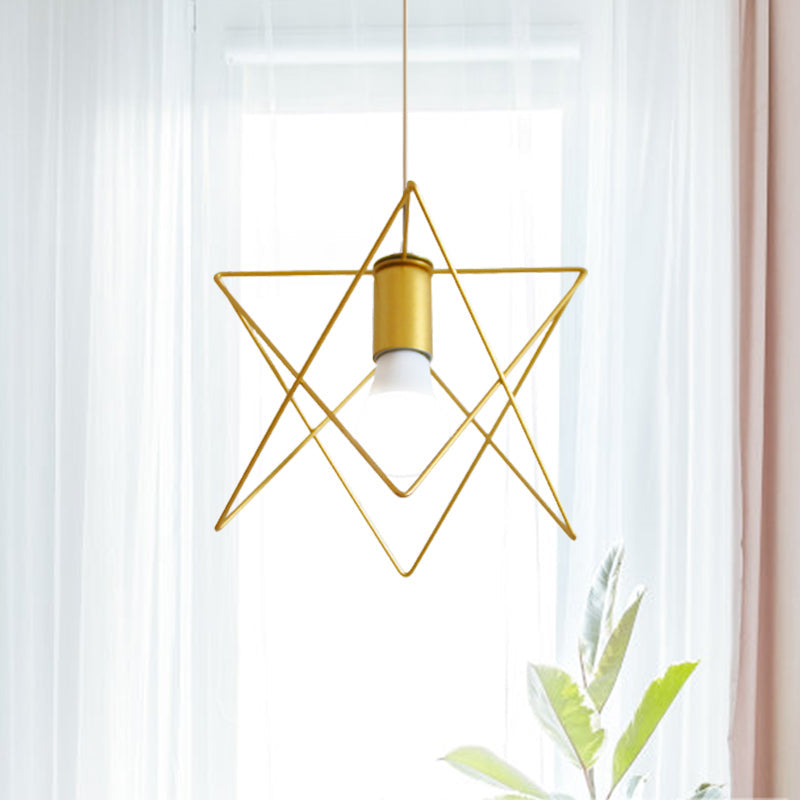 Gold Metal Pendant Light With Globe/Hexagon Cage Shade For Dining Room