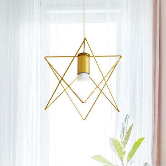 Gold Metal Pendant Light With Unique Globe/Hexagon Cage Shade For Dining Room