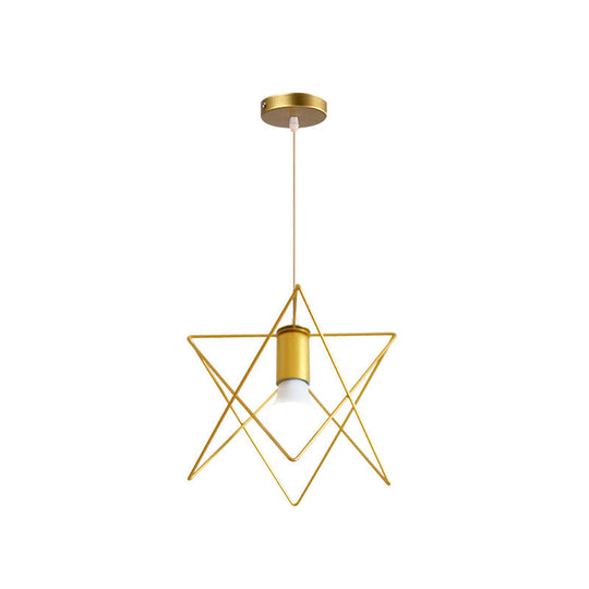Gold Metal Pendant Light With Globe/Hexagon Cage Shade For Dining Room