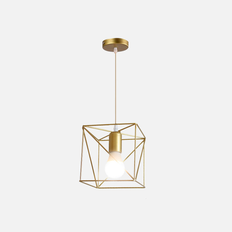 Gold Metal Pendant Light With Unique Globe/Hexagon Cage Shade For Dining Room