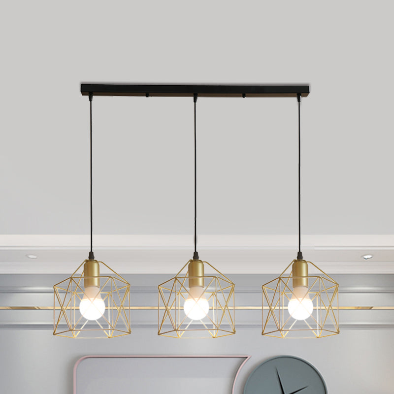 Industrial Style Gold Ceiling Light With Hexagon Cage Shade - Ideal For Restaurants And More! /