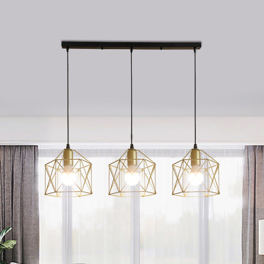 Industrial Style Gold Ceiling Light With Hexagon Cage Shade - Ideal For Restaurants And More!