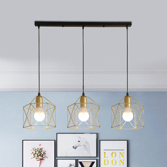 Industrial Style Gold Ceiling Light With Hexagon Cage Shade - Ideal For Restaurants And More!