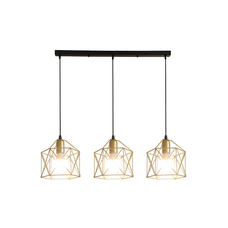 Industrial Style Gold Ceiling Light With Hexagon Cage Shade - Ideal For Restaurants And More!