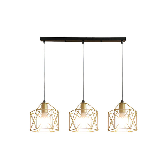 Industrial Style Gold Ceiling Light With Hexagon Cage Shade - Ideal For Restaurants And More!