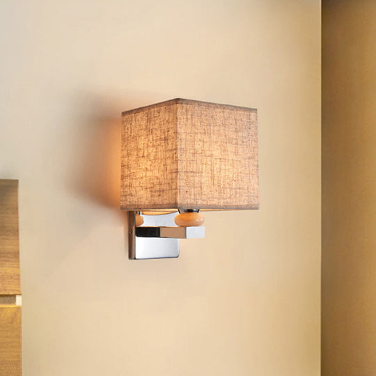 Contemporary Led Cube Wall Sconce Light - White/Black/Beige Fabric