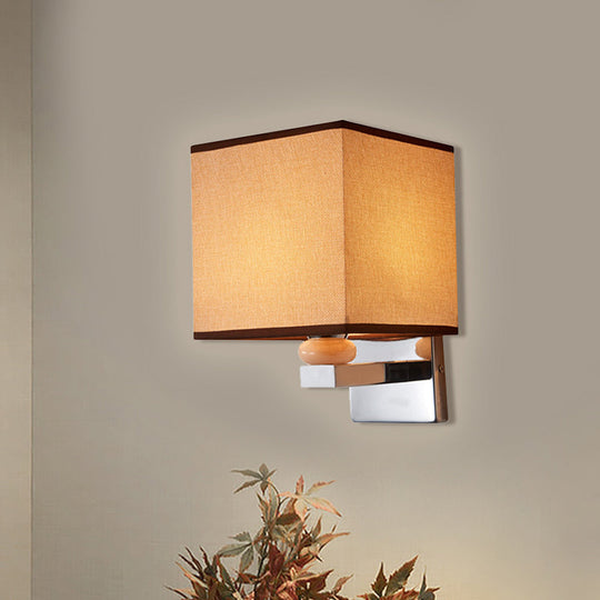 Contemporary Led Cube Wall Sconce Light - White/Black/Beige Fabric