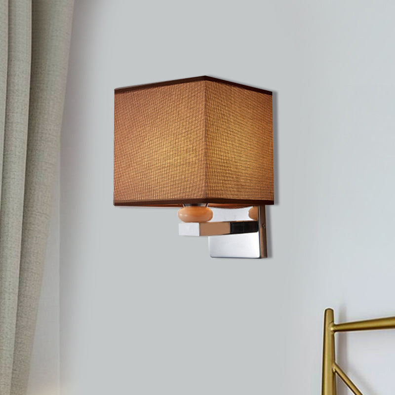 Contemporary Led Cube Wall Sconce Light - White/Black/Beige Fabric