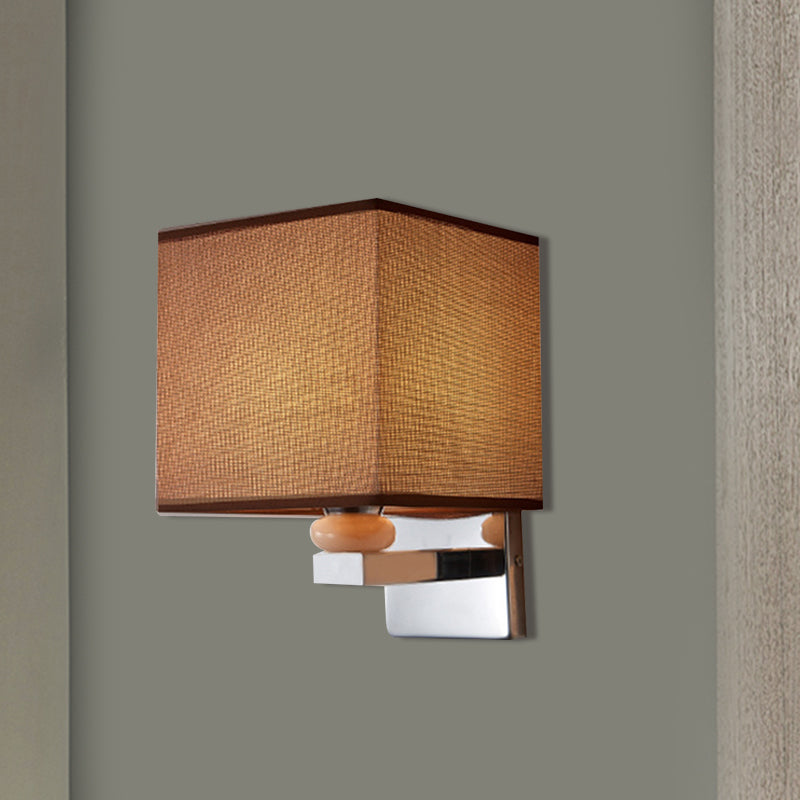 Contemporary Led Cube Wall Sconce Light - White/Black/Beige Fabric