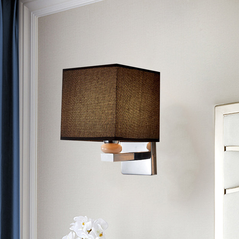 Contemporary Led Cube Wall Sconce Light - White/Black/Beige Fabric