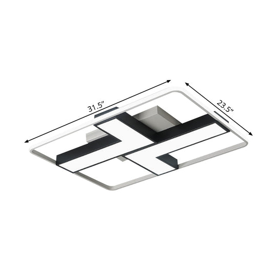 Black L Shaped Led Ceiling Mount Light Fixture For Study Room In Warm/White 19’/24.5’/31.5’ W