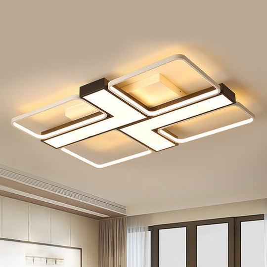 Black L Shaped Led Ceiling Mount Light Fixture For Study Room In Warm/White 19’/24.5’/31.5’ W