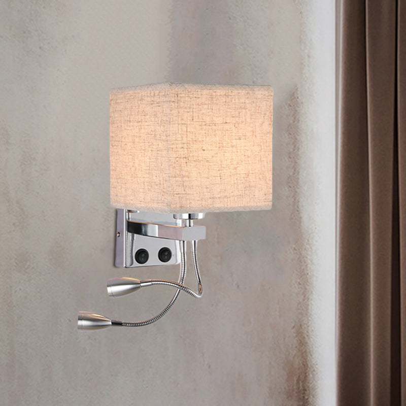 Modern Cube Wall Sconce With Fabric Shade- 1 Light Mount In White/Black/Beige Flaxen