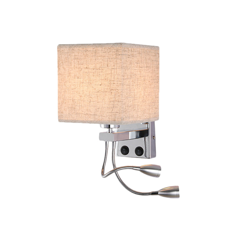 Modern Cube Wall Sconce With Fabric Shade- 1 Light Mount In White/Black/Beige