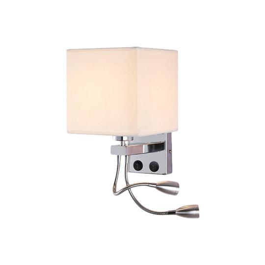Modern Cube Wall Sconce With Fabric Shade- 1 Light Mount In White/Black/Beige