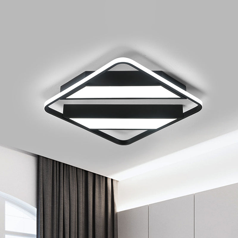 Modern Symmetrical Trapezoid Shade Flush Light Fixture - Black/White Integrated Led Ceiling Mount